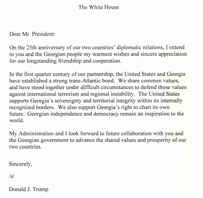 Trump’s letter to Margvelashvili: “Georgian independence and democracy remain an aspiration to the world” geotv.ge